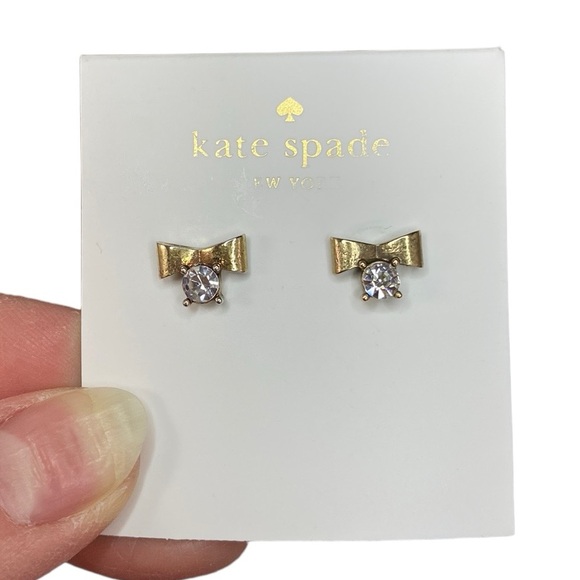 Kate Spade Gold Tone Bow and Crystal Stud Earrings - Picture 1 of 12